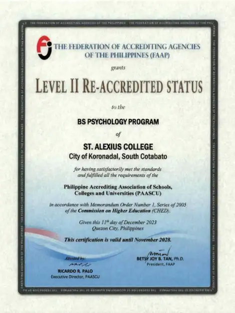 SAC Psychology PAASCU Accreditation