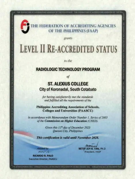 SAC Radiologic Technology PAASCU Accreditation
